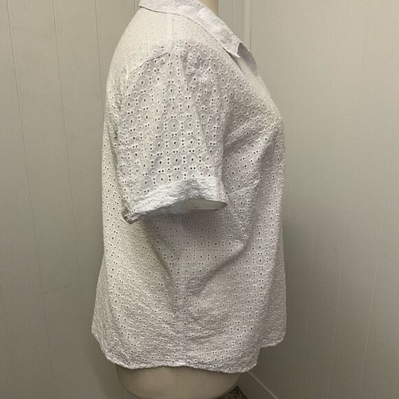 Alfred Dunner Women’s 20W White Eyelet Lace Detail Short Sleeve Blouse Top - Picture 4 of 11